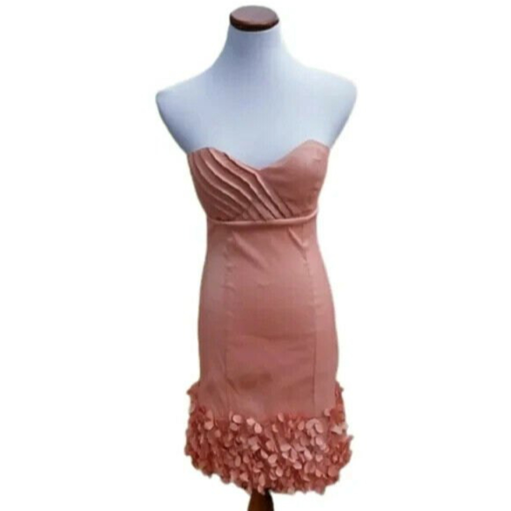 Romeo & Juliet Couture Peach Strapless Sz 6 Dress Pleated Bust & Detaile…